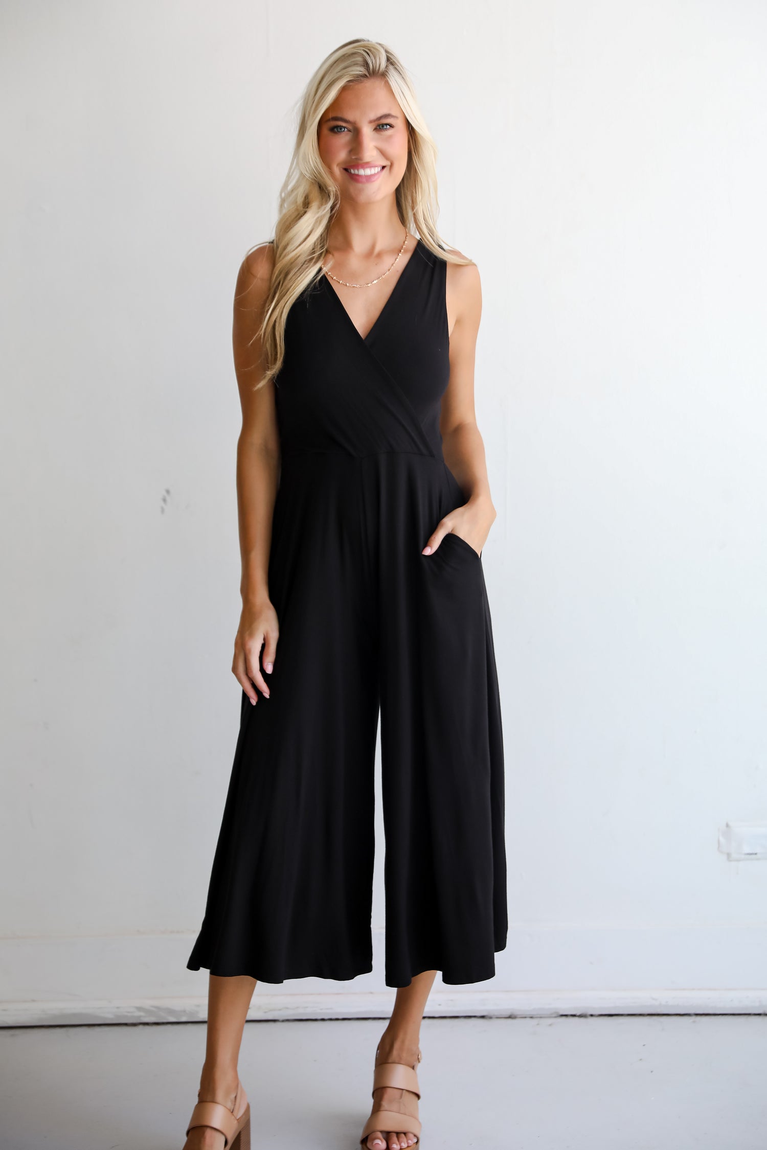 Playful Impression Black Surplice Jumpsuit