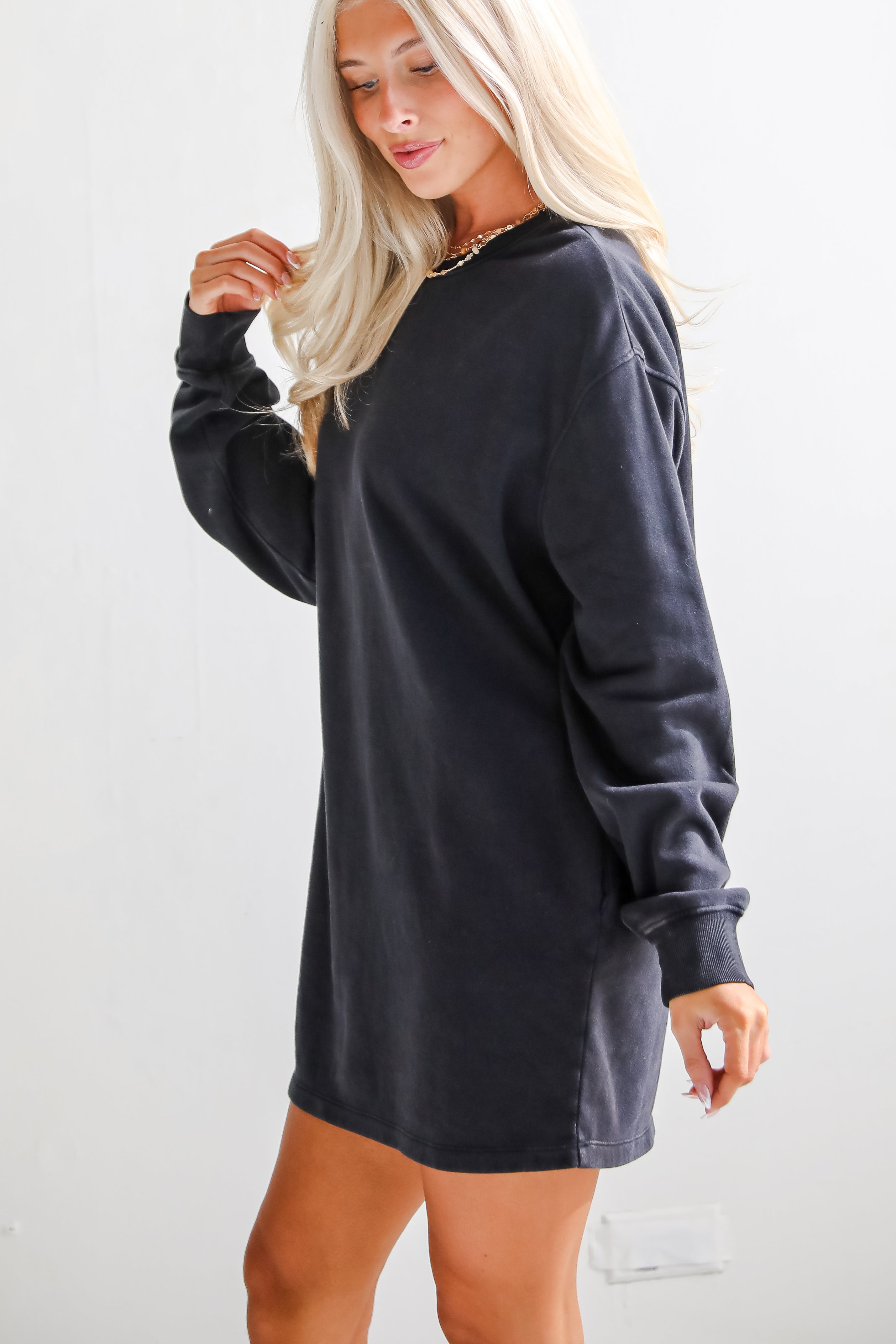 Comfy Instinct Black Sweatshirt Dress