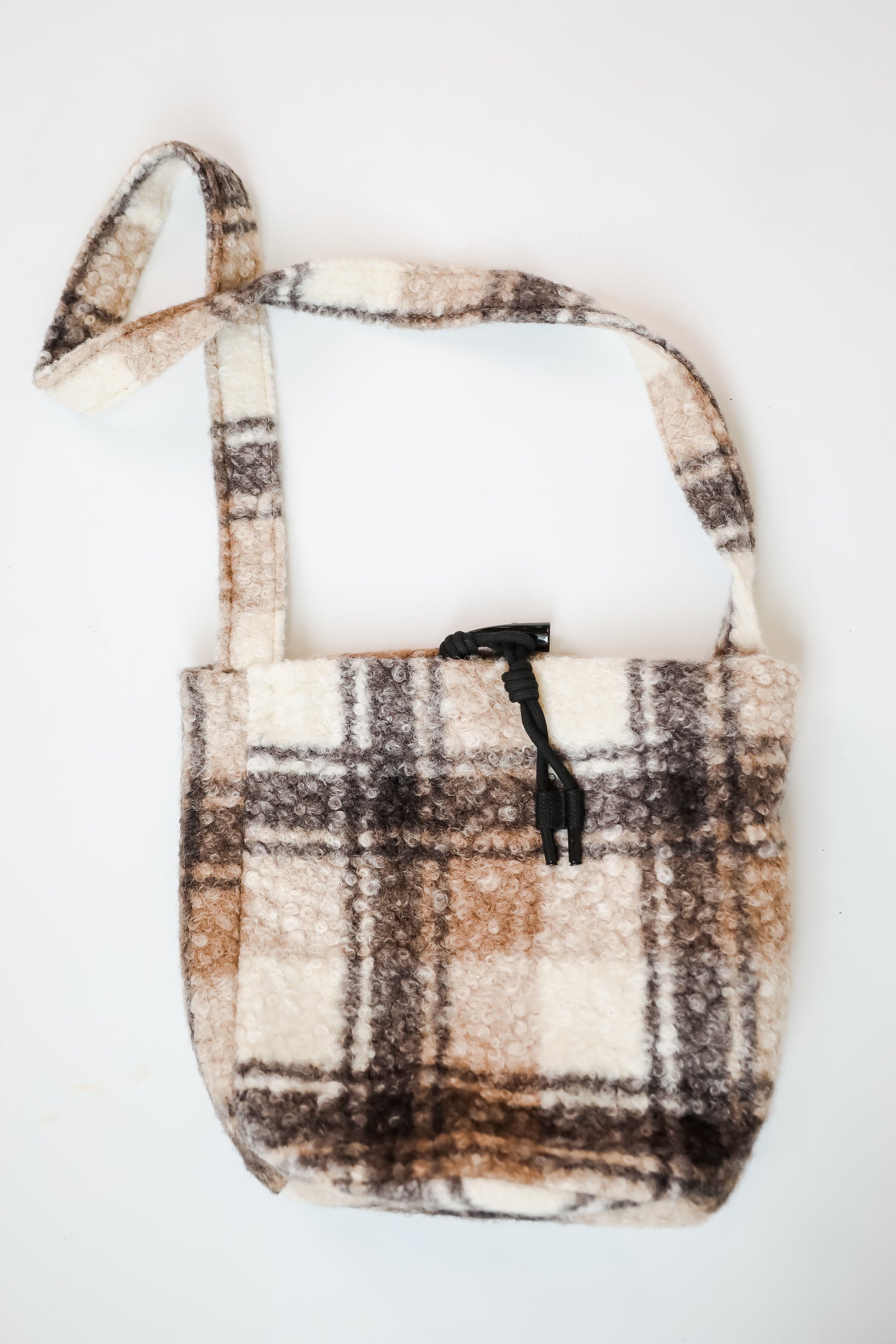 Fuzzy Feelings Black Plaid Teddy Crossbody Bag