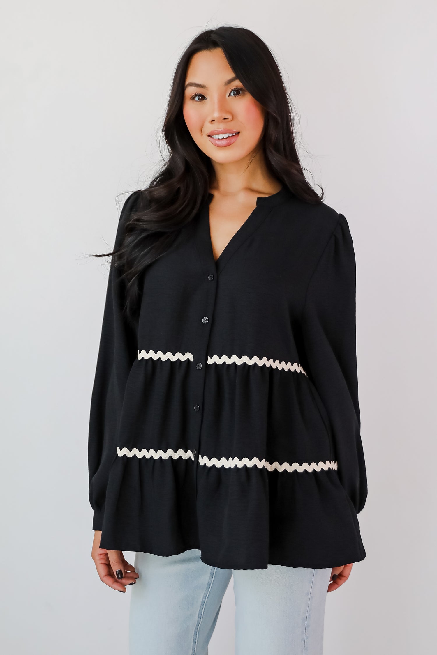 Exclusive Charm Black Tiered Blouse