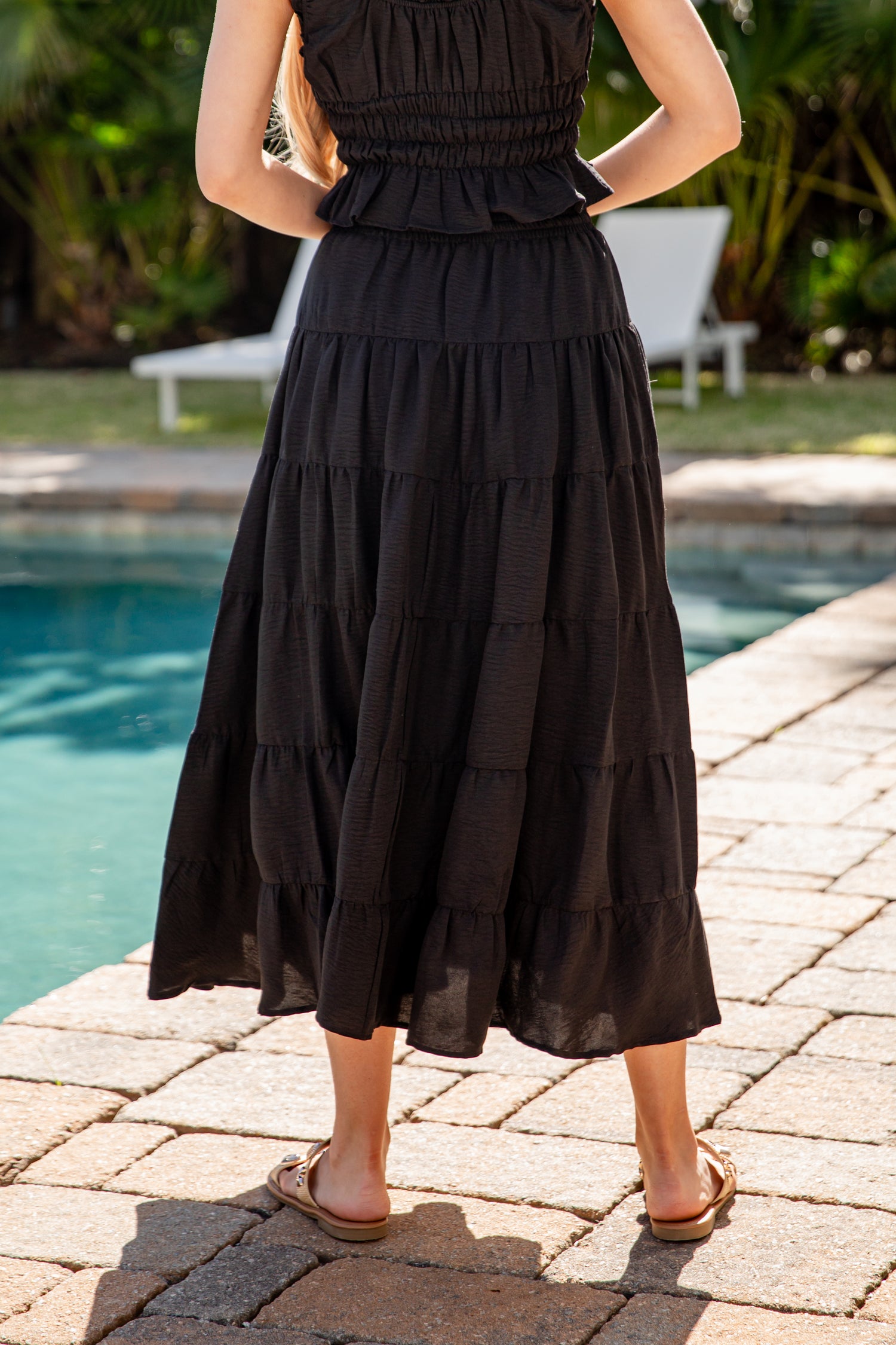 black tiered maxi dress Black Tiered Maxi Skirt | Trendy Women's Skirts