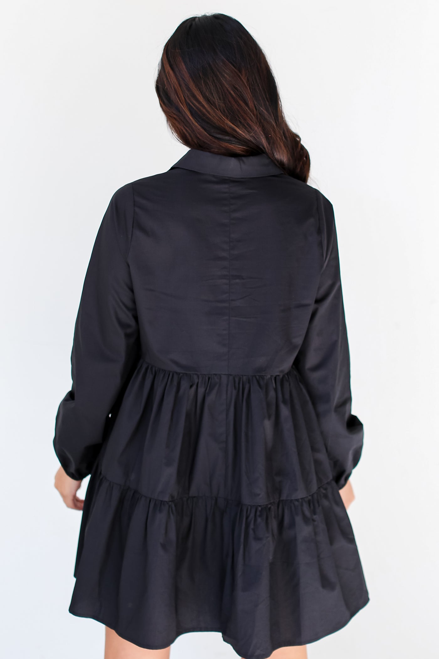 black Tiered Mini Dress back view