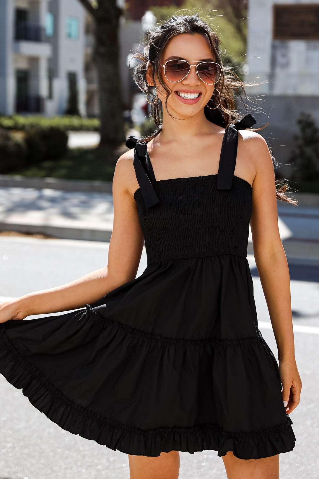 Black Tiered Ruffle Mini Dress