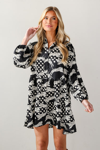 Black Tiger Mini Dress on model