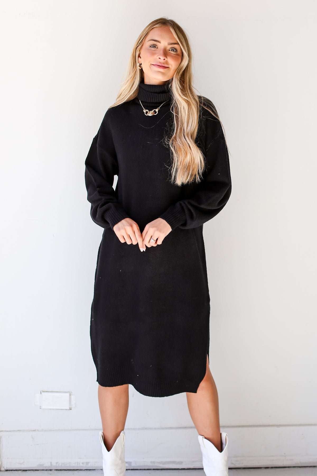 Cozy Black Turtleneck Sweater Midi Dress Sweater Dress Dressup Dress Up 2229