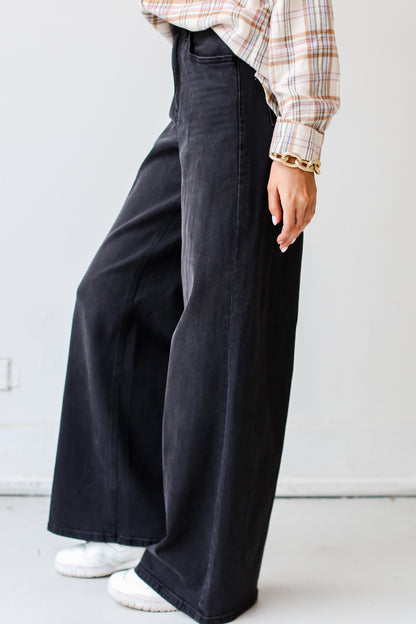 Black Denim Wide Leg Jeans side view