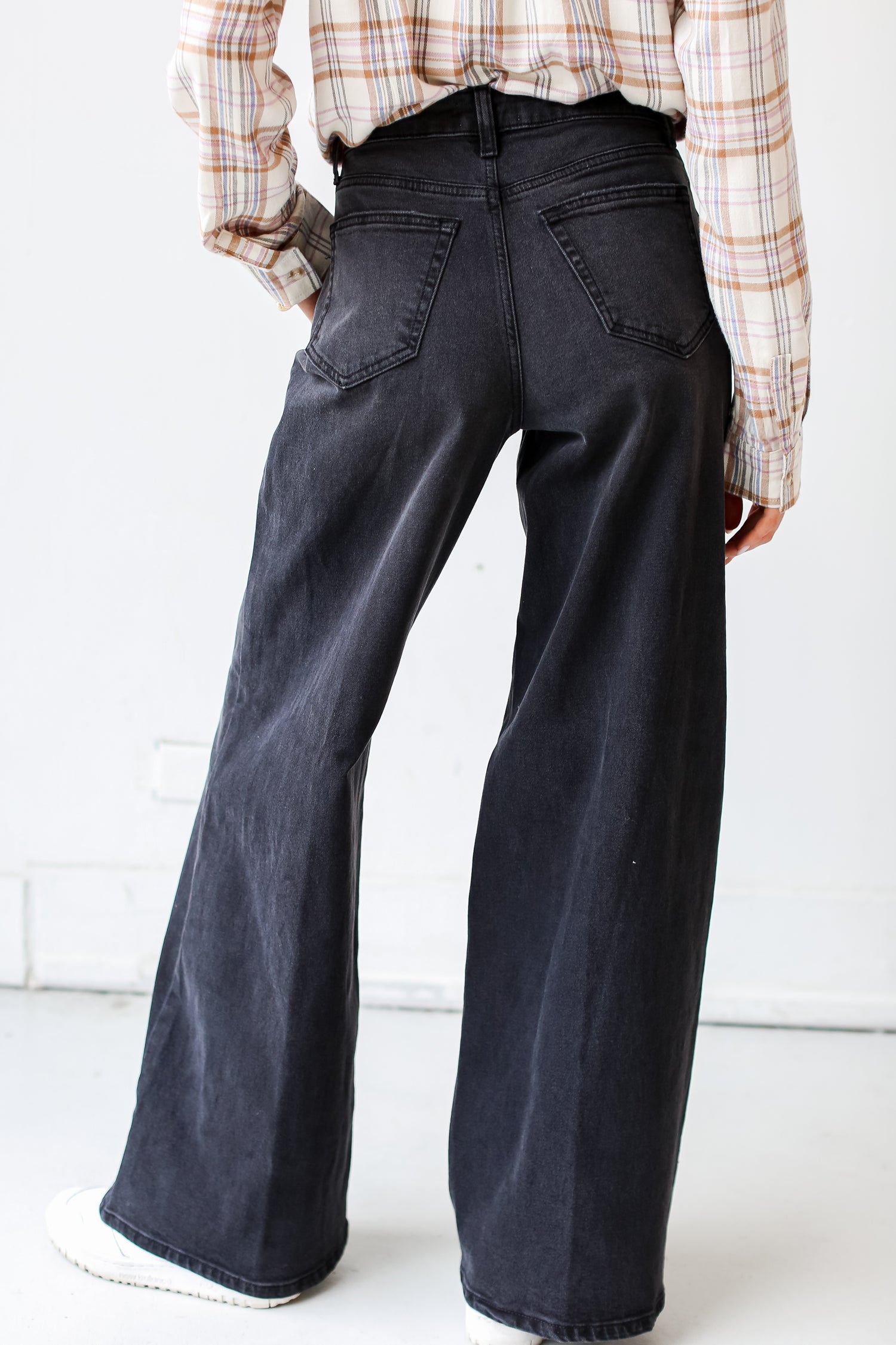 Black Denim Wide Leg Jeans back view