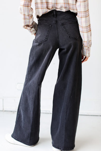 Black Denim Wide Leg Jeans back view
