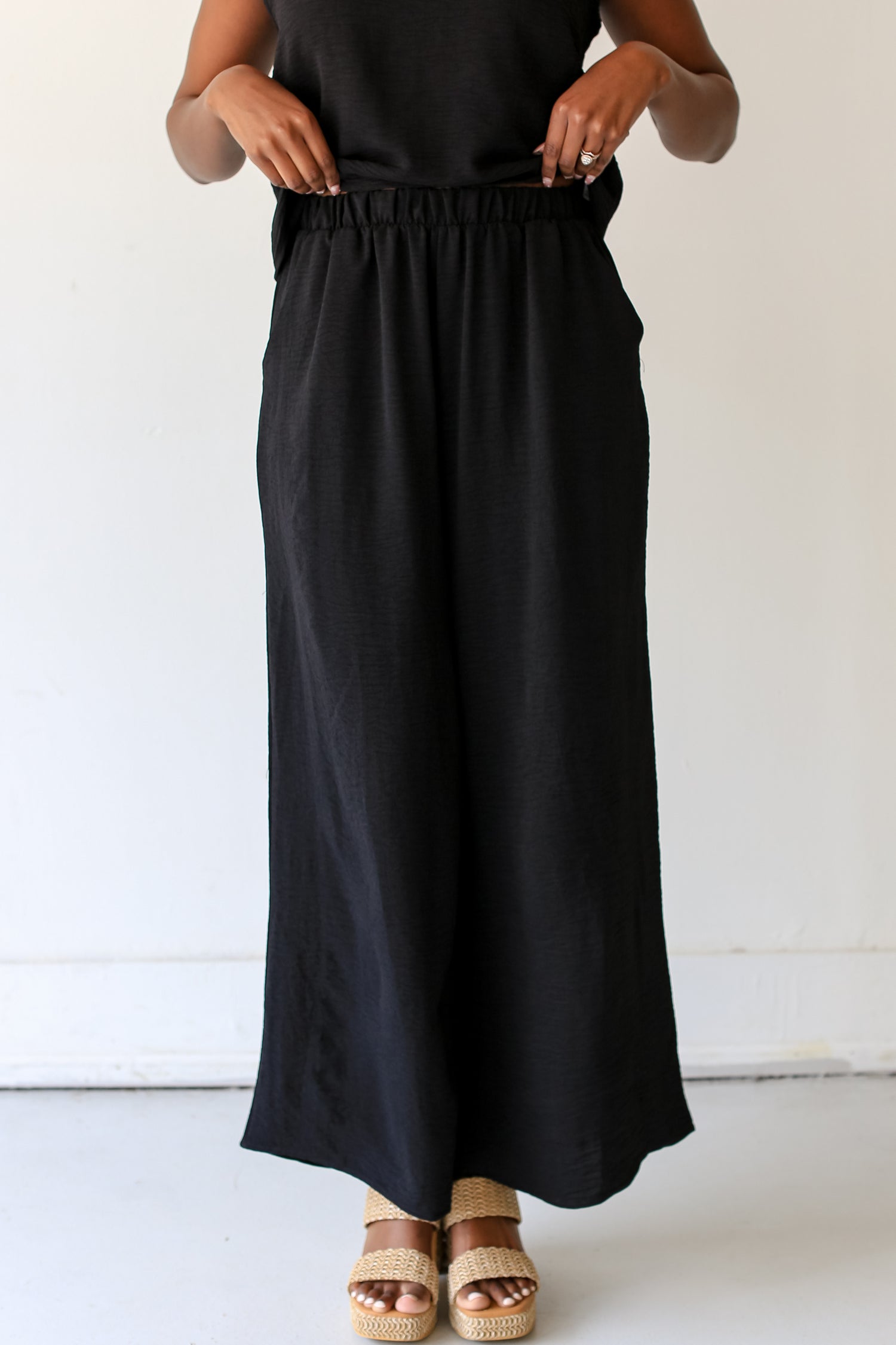 black Wide Leg Pants on model