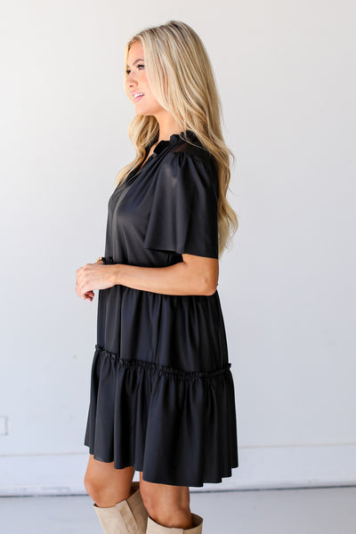 cute black Leather Tiered Mini Dress side view