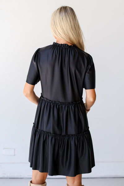black Leather Tiered Mini Dress back view