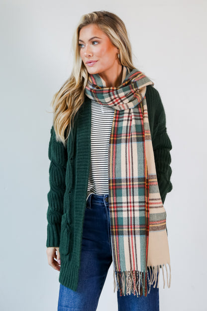 Cozy Plaid Fringe Scarf for women