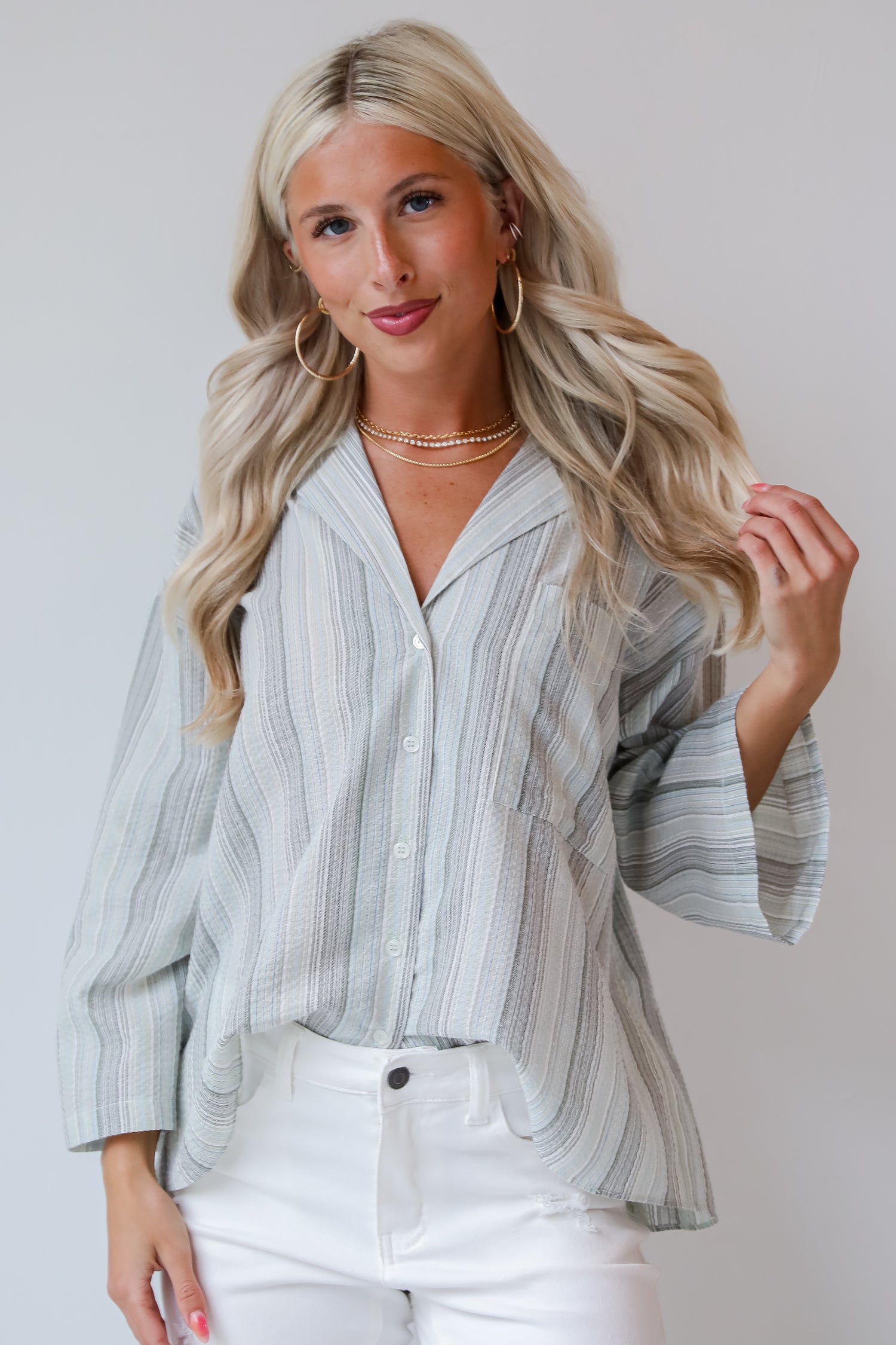 oversized Light Blue Striped Blouse