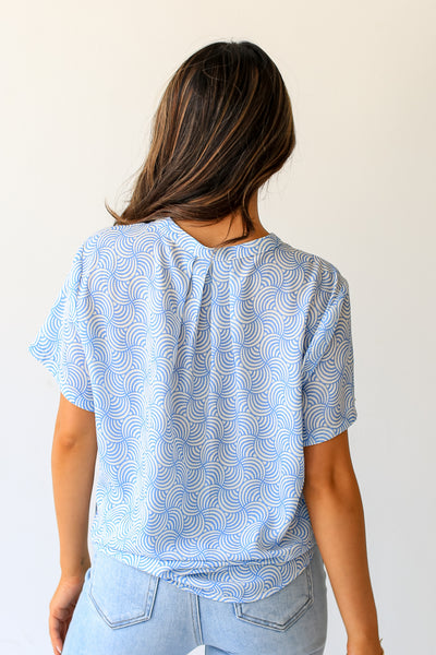 blue abstract print Blouse back view