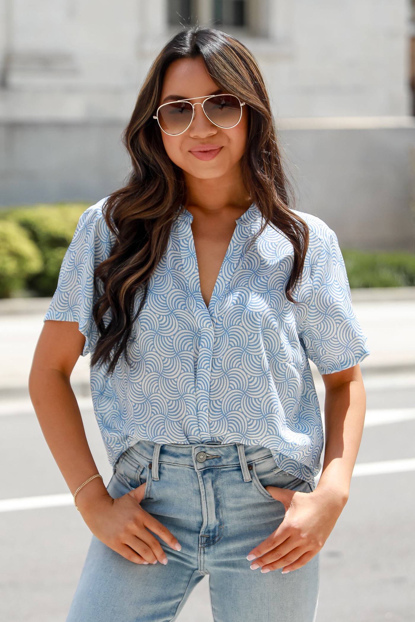 blue abstract print Blouse