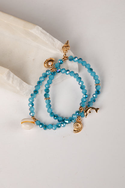 Adeline Blue Beaded Charm Bracelet Set