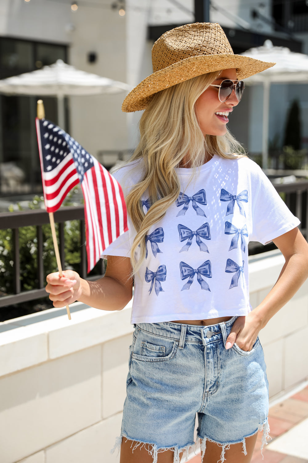 White Bow Cropped Graphic Tee