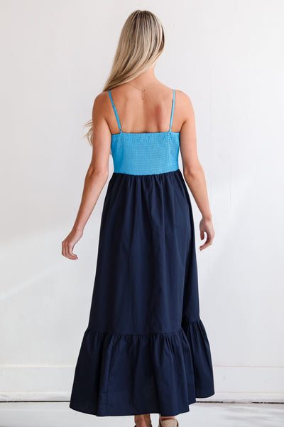 trendy Blue Bow Maxi Dress