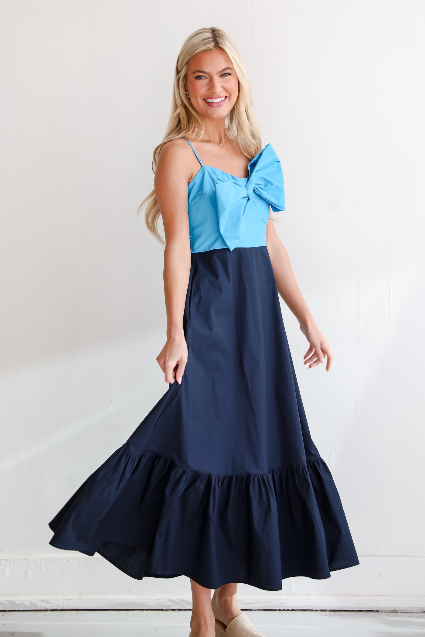 cute Blue Bow Maxi Dress