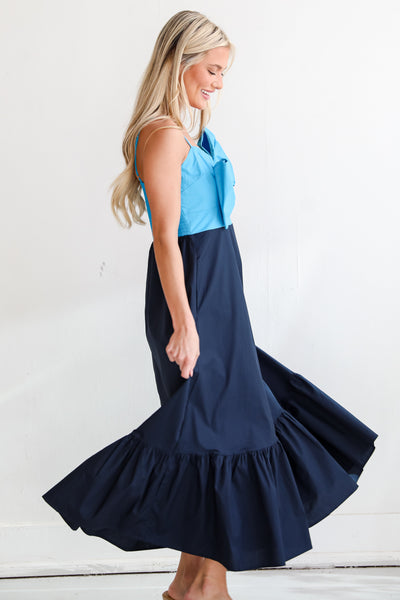 girly Blue Bow Maxi Dress
