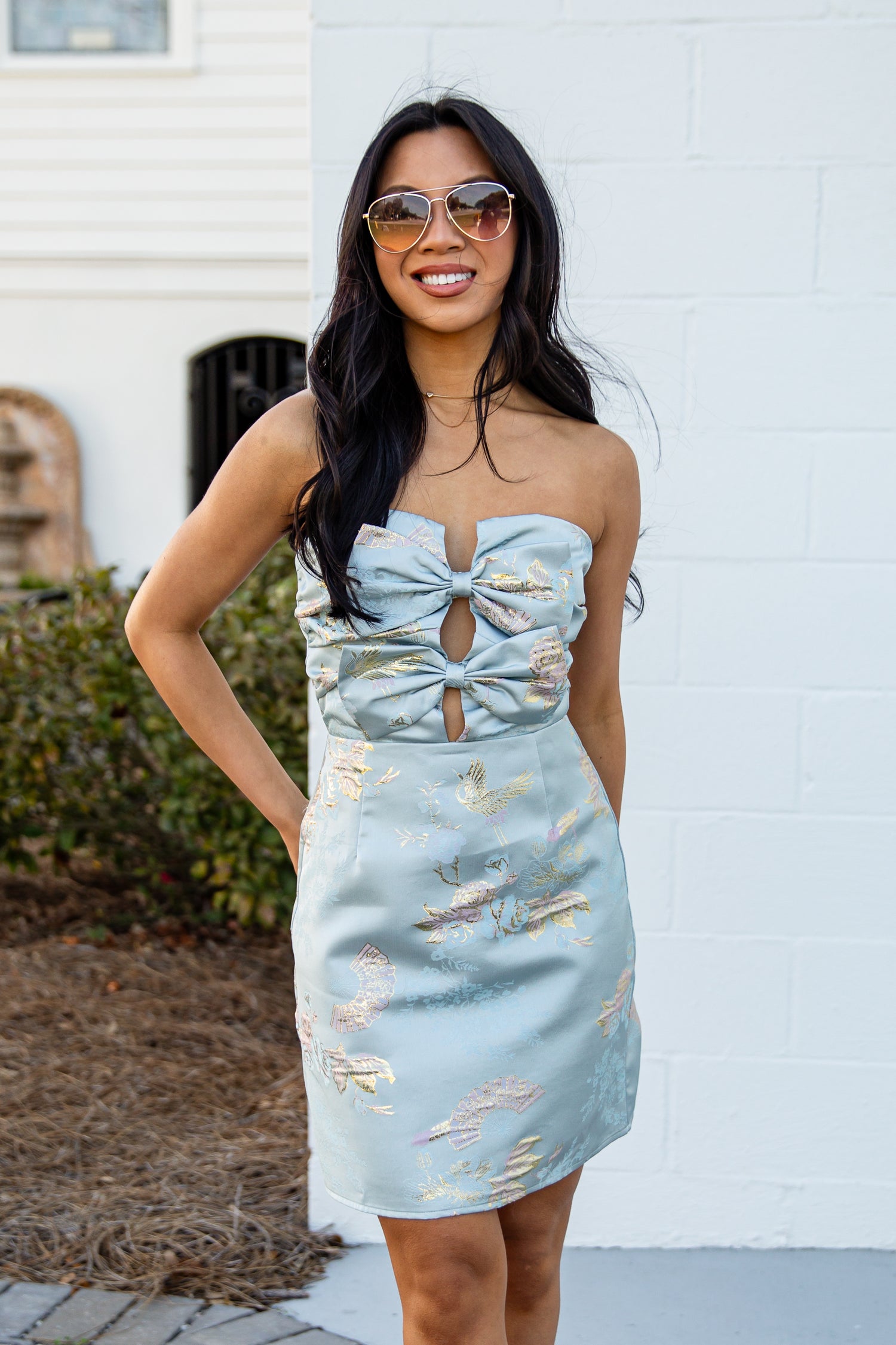 Event Elegance Bow Blue Mini Dress | Trendy Women's Dress
