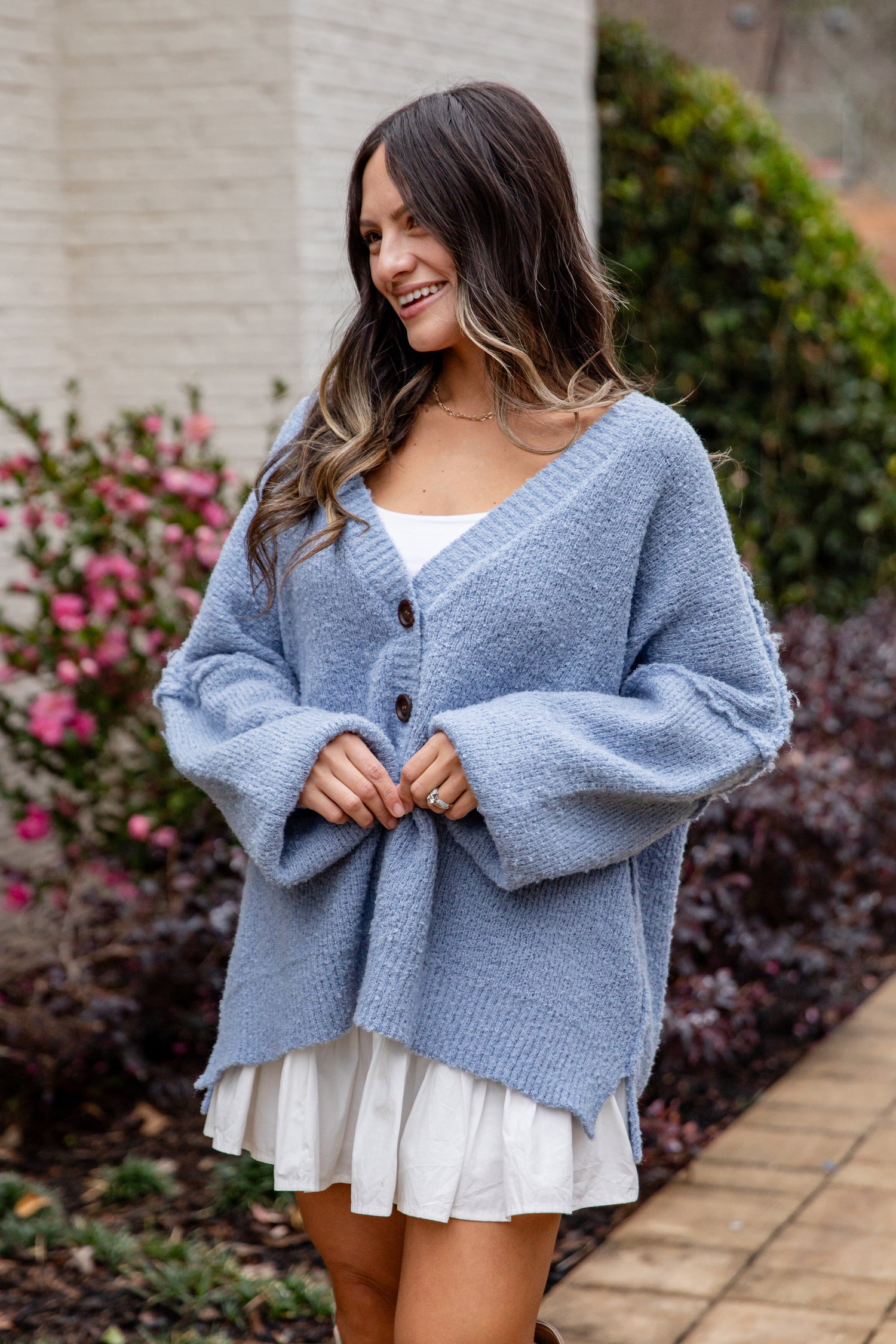 Calm Mountain Light Blue Cardigan | Trendy Women Sweaters | DressUp Light Blue / Medium Calm Mountain Light Blue Cardigan | Trendy Women Sweaters | DressUp Light Blue / Medium