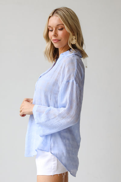 blue Button-Up Blouse side view
