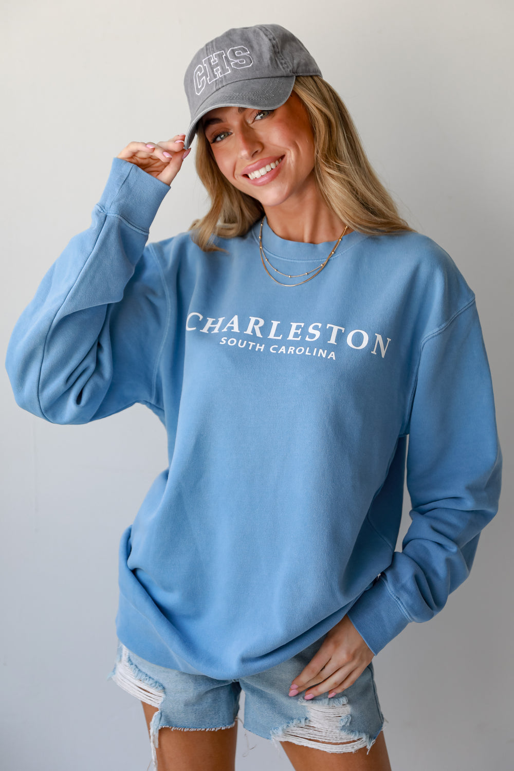 Blue Charleston South Carolina Pullover on model