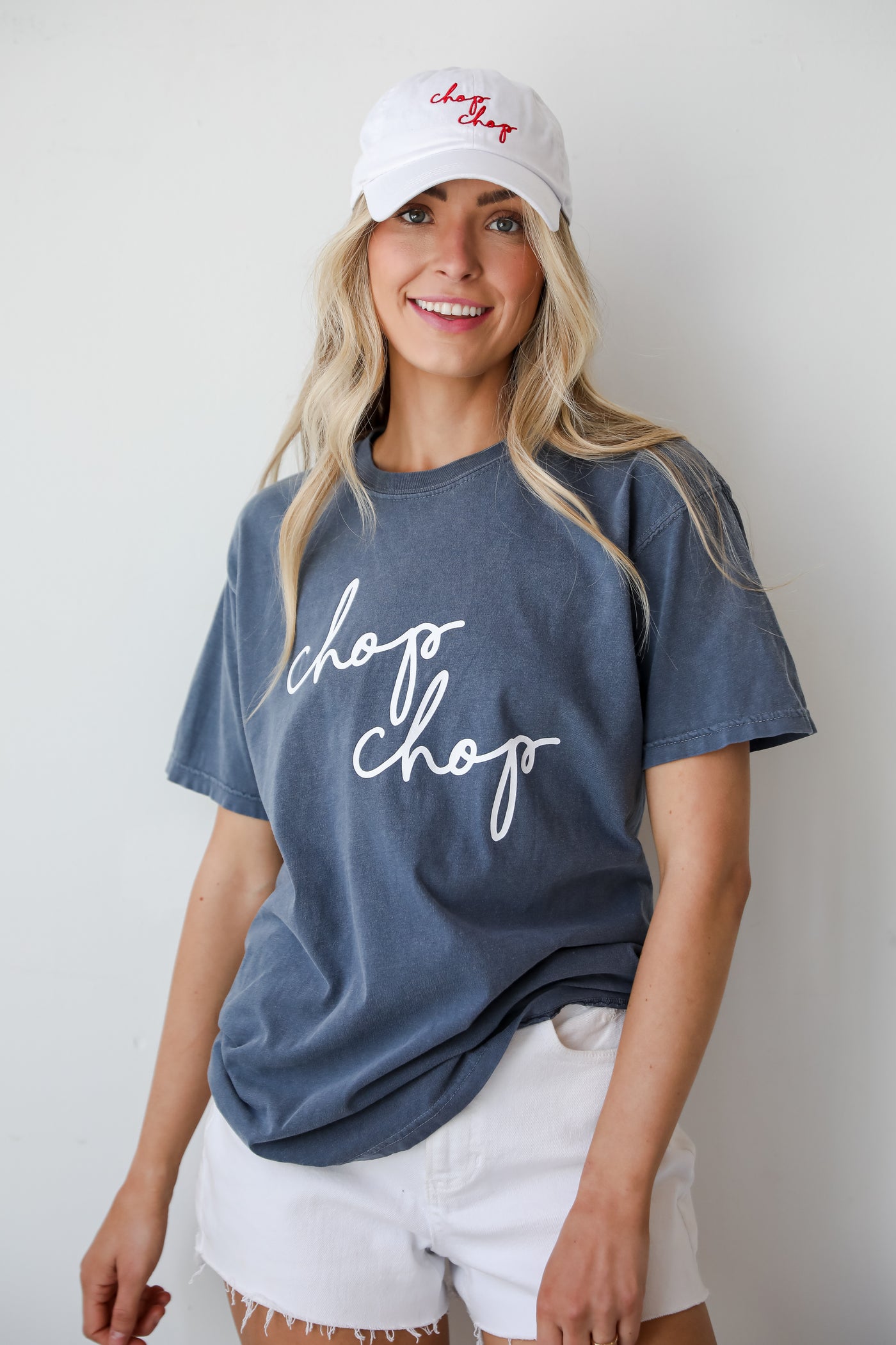 Navy Chop Chop Graphic Tee for women
