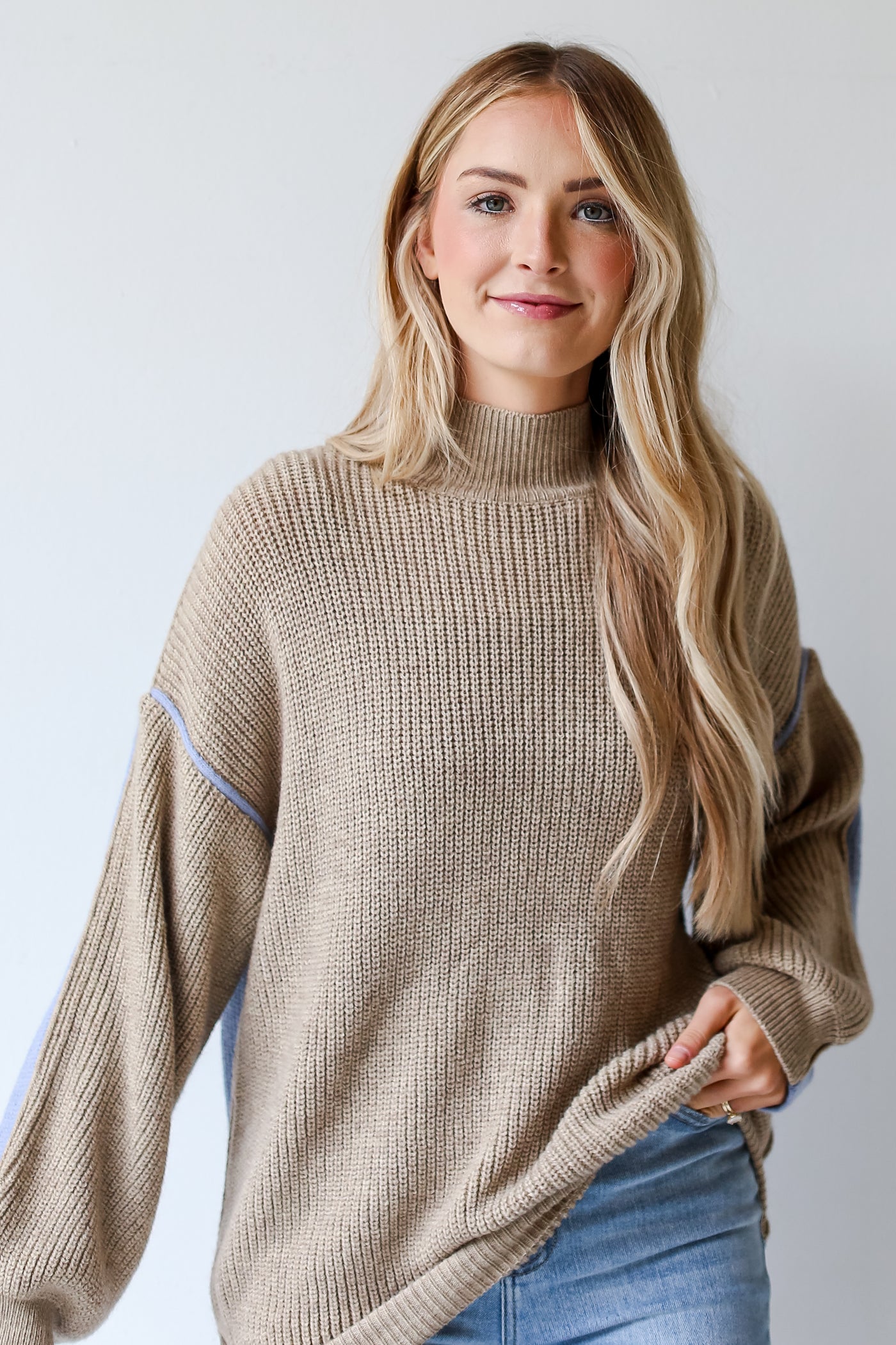 Taupe Color Block Sweater front view