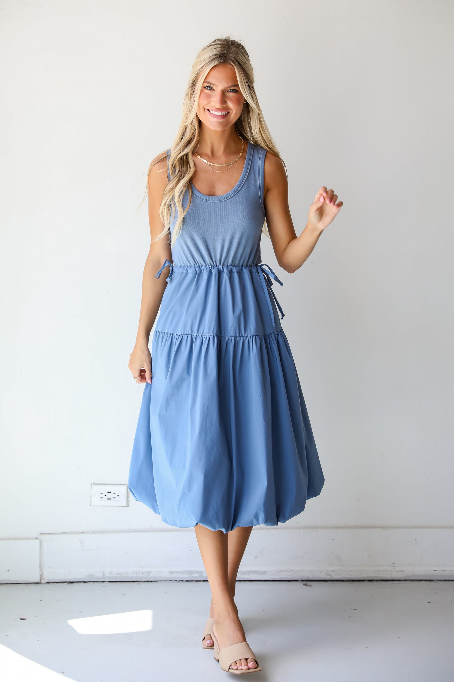 Denim Contrast Midi Dress