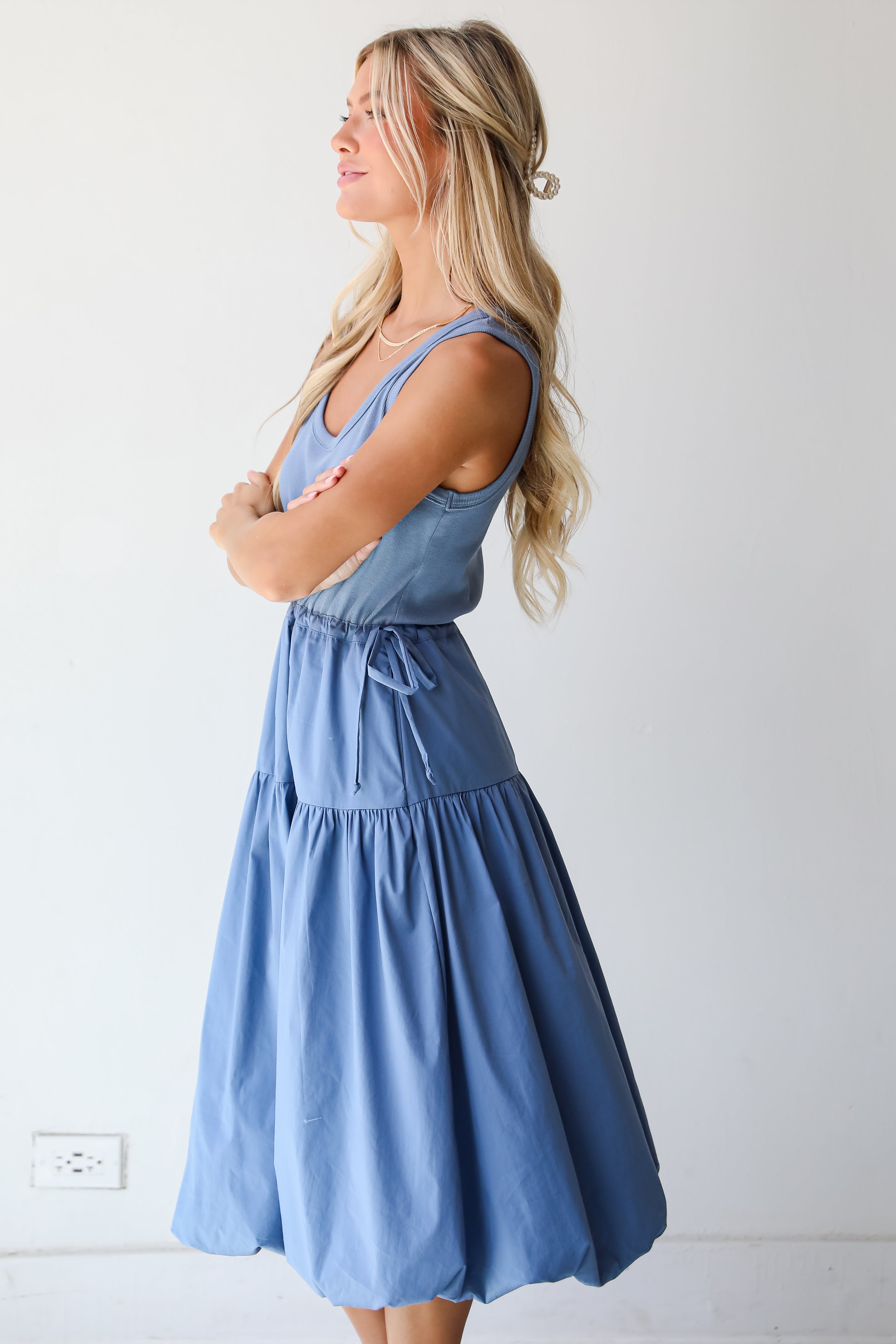 Denim Contrast Midi Dress