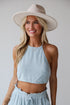 Special Poise Light Blue Halter Crop Top