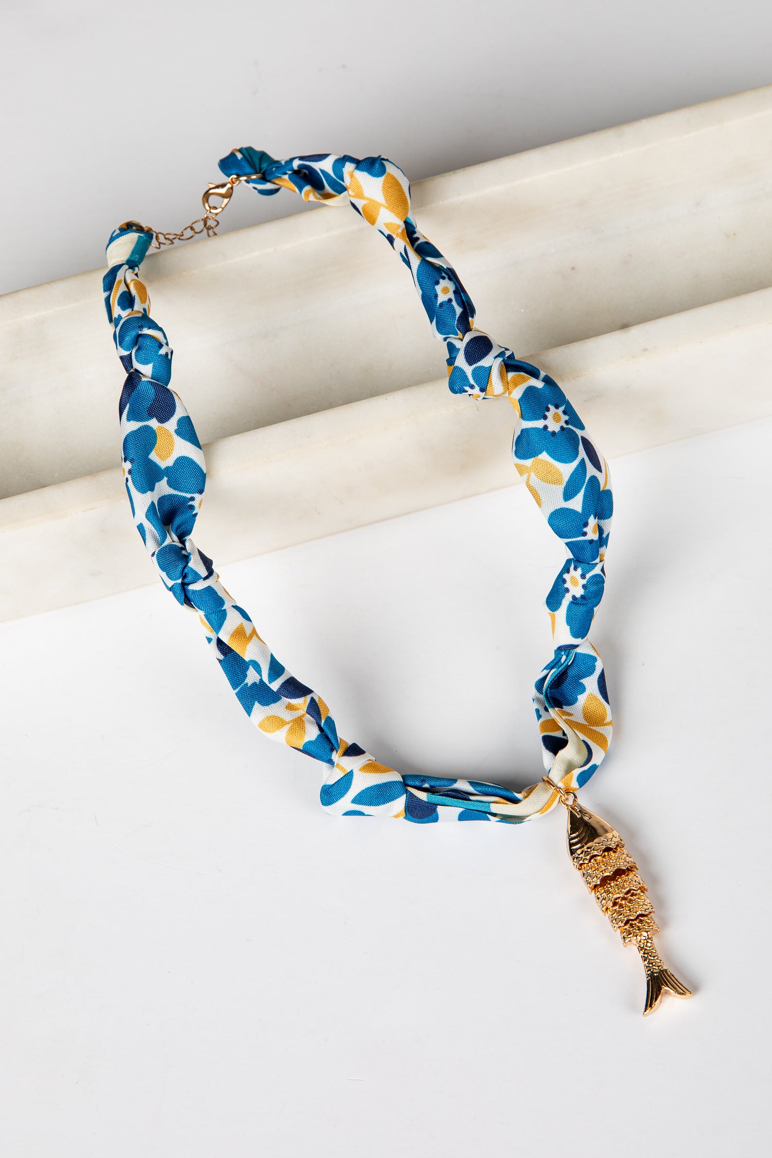 Trendy Fish Charm Blue Bandana Necklace | Women's Jewelry
