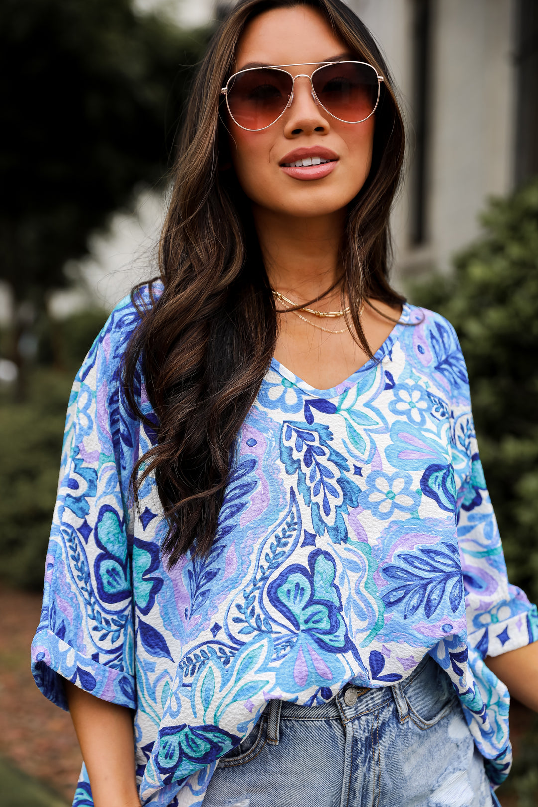 Adorable Obsession Blue Floral Blouse
