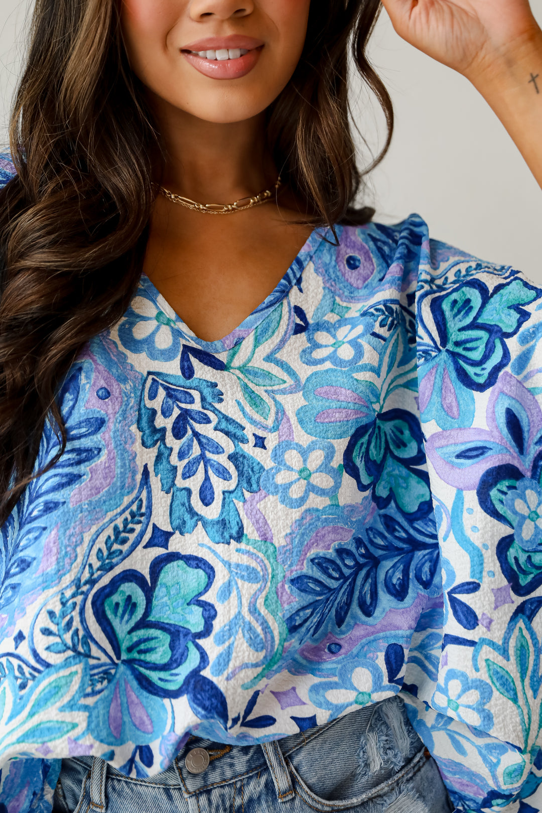Adorable Obsession Blue Floral Blouse
