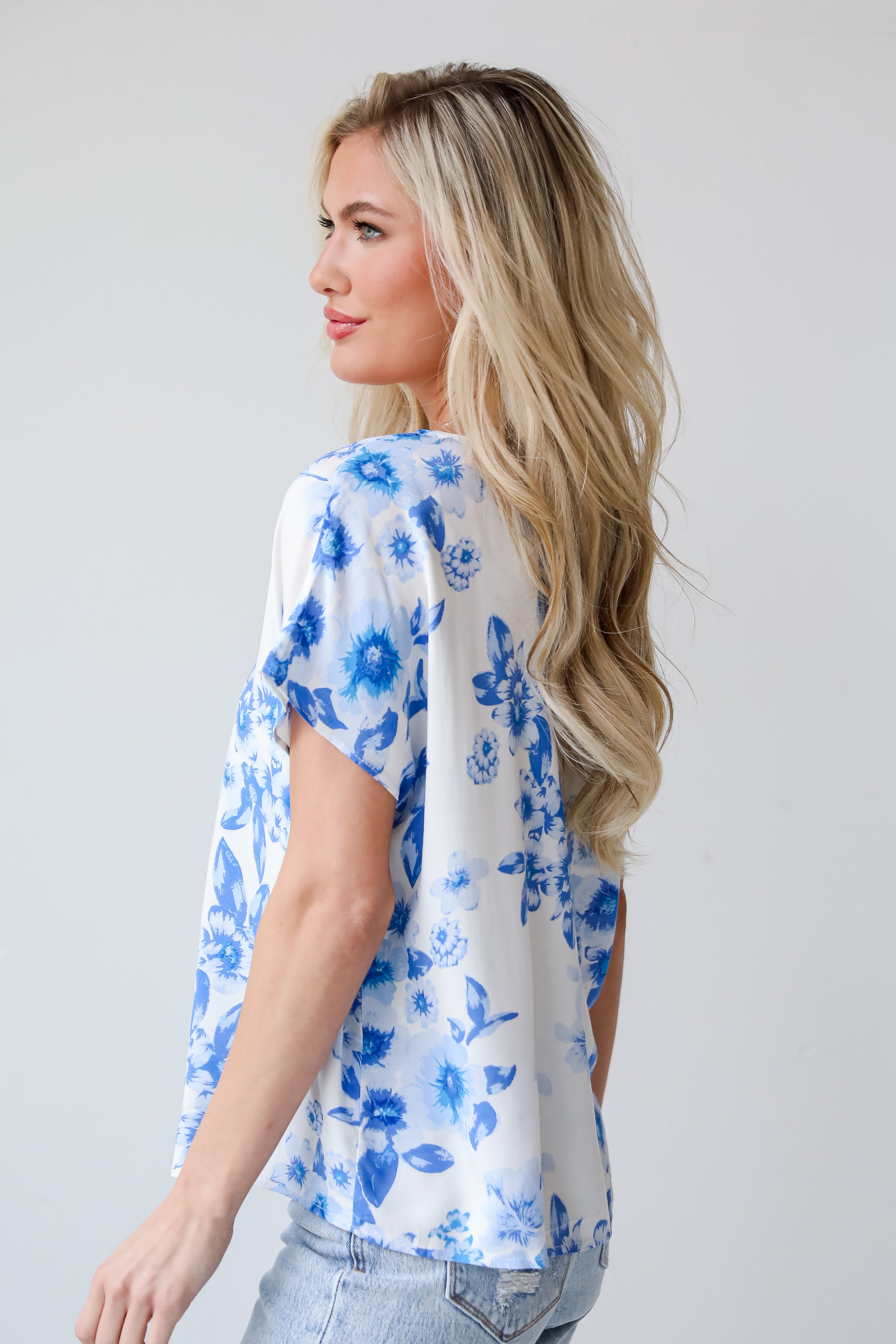 spring blouses, Blue Floral Blouse, Precious Blossoms Blue Floral Blouse, online women&