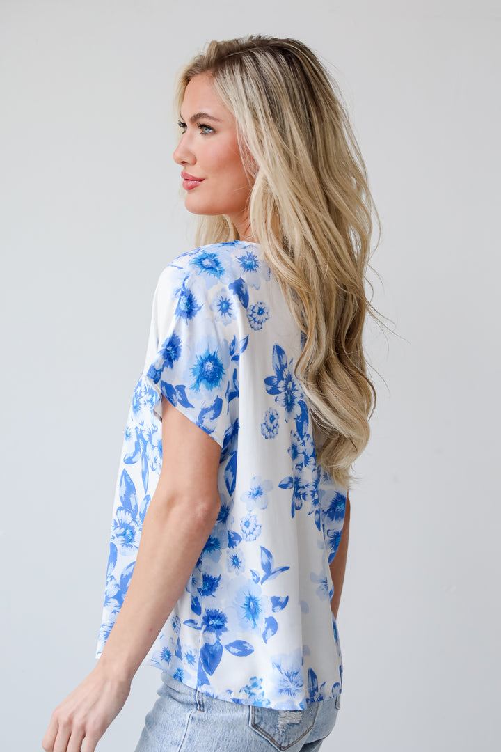 spring blouses, Blue Floral Blouse, Precious Blossoms Blue Floral Blouse, online women's boutique,  blue tops, blue floral top, tops for spring
