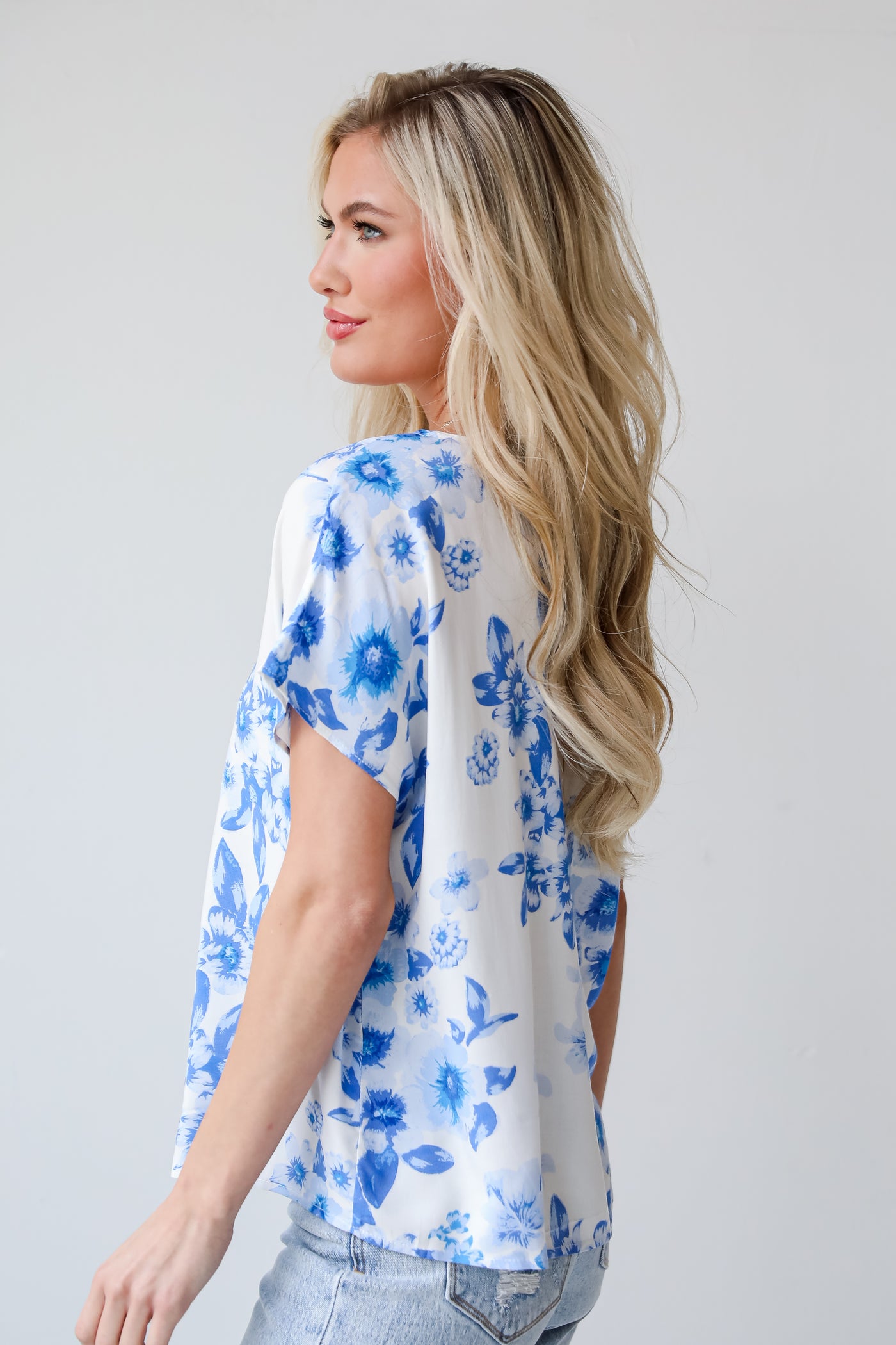 spring blouses, Blue Floral Blouse, Precious Blossoms Blue Floral Blouse, online women's boutique,  blue tops, blue floral top, tops for spring