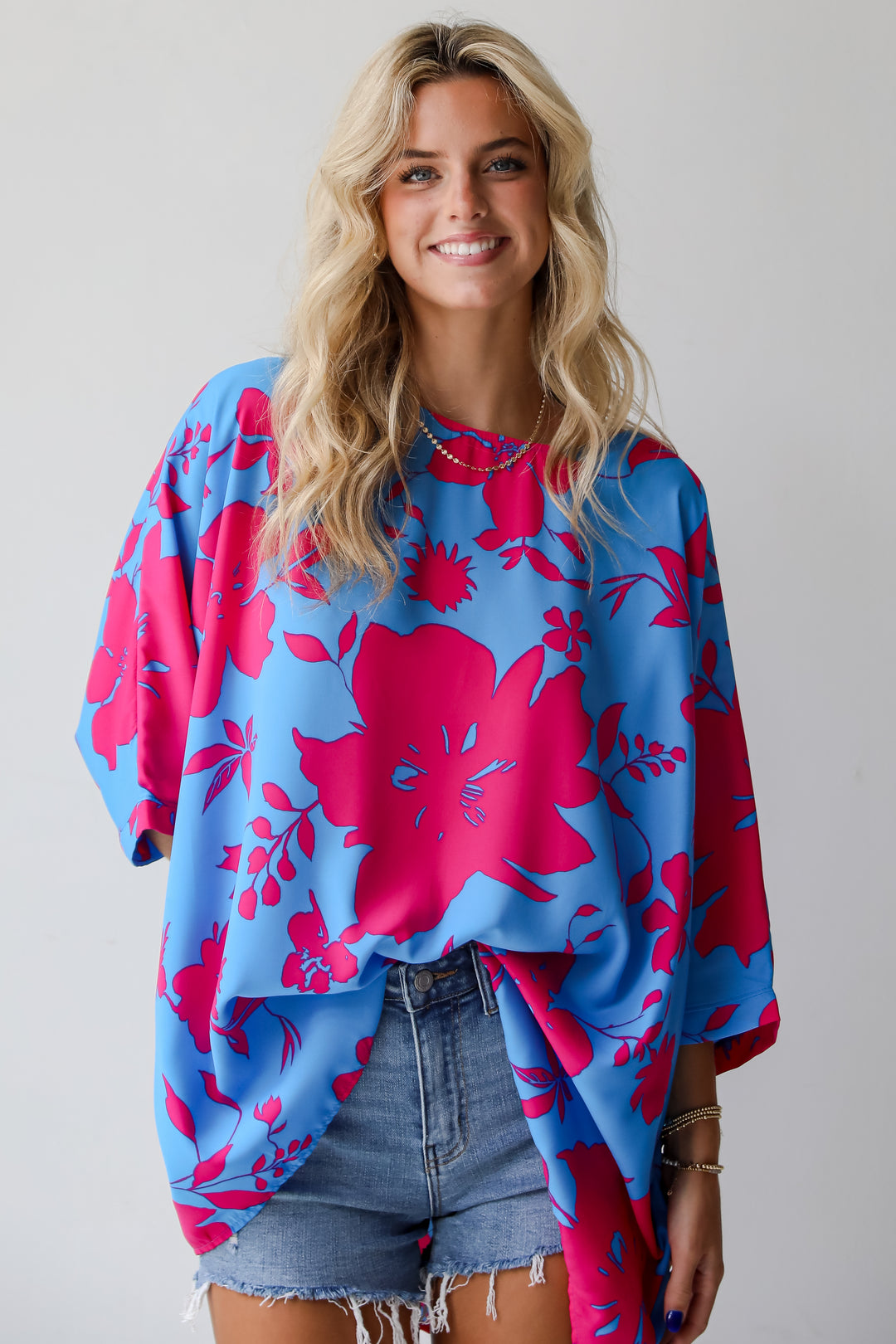 Happily Sweet Blue Floral Oversized Blouse
