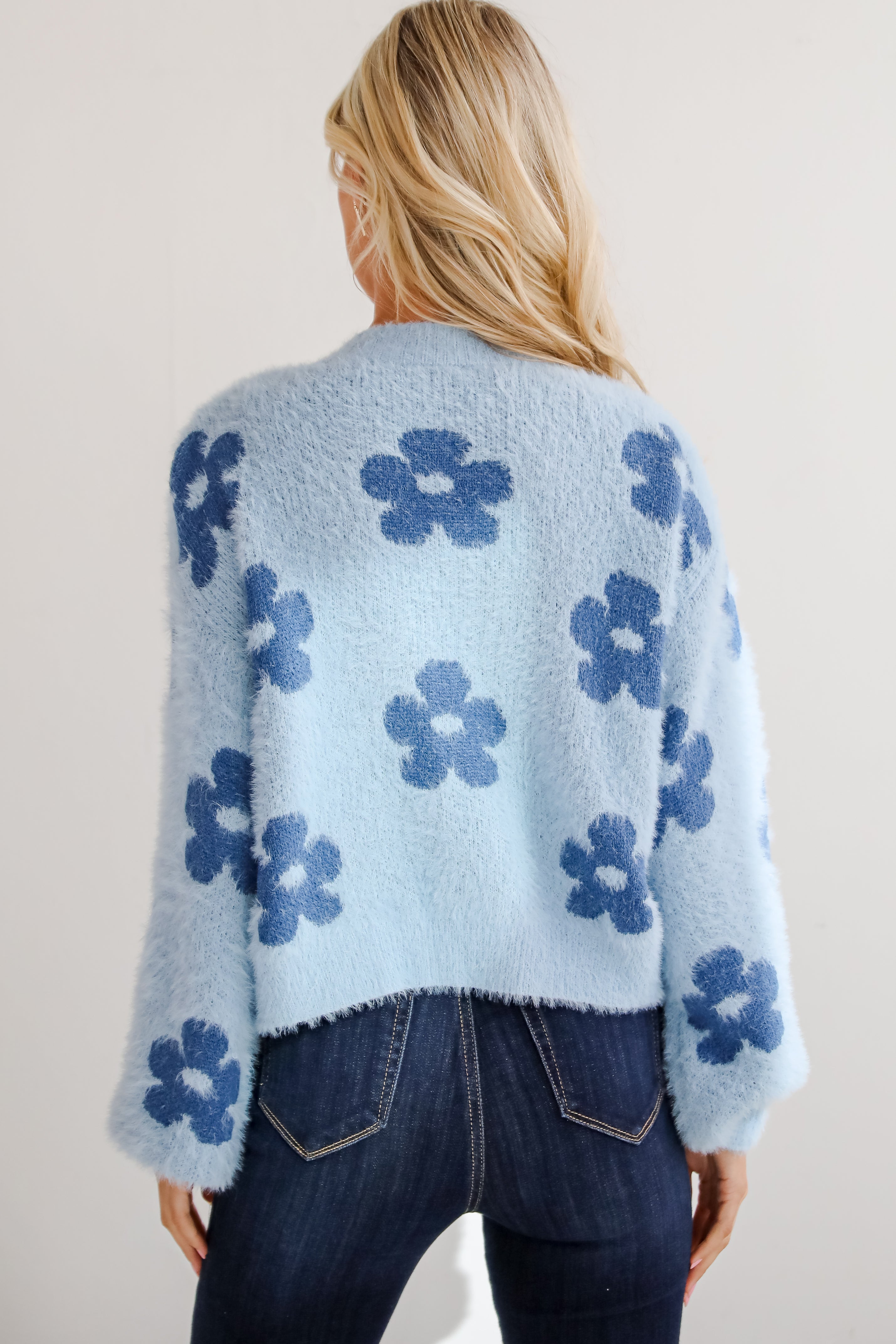 Warm Up To You Blue Floral Sweater Cardigan