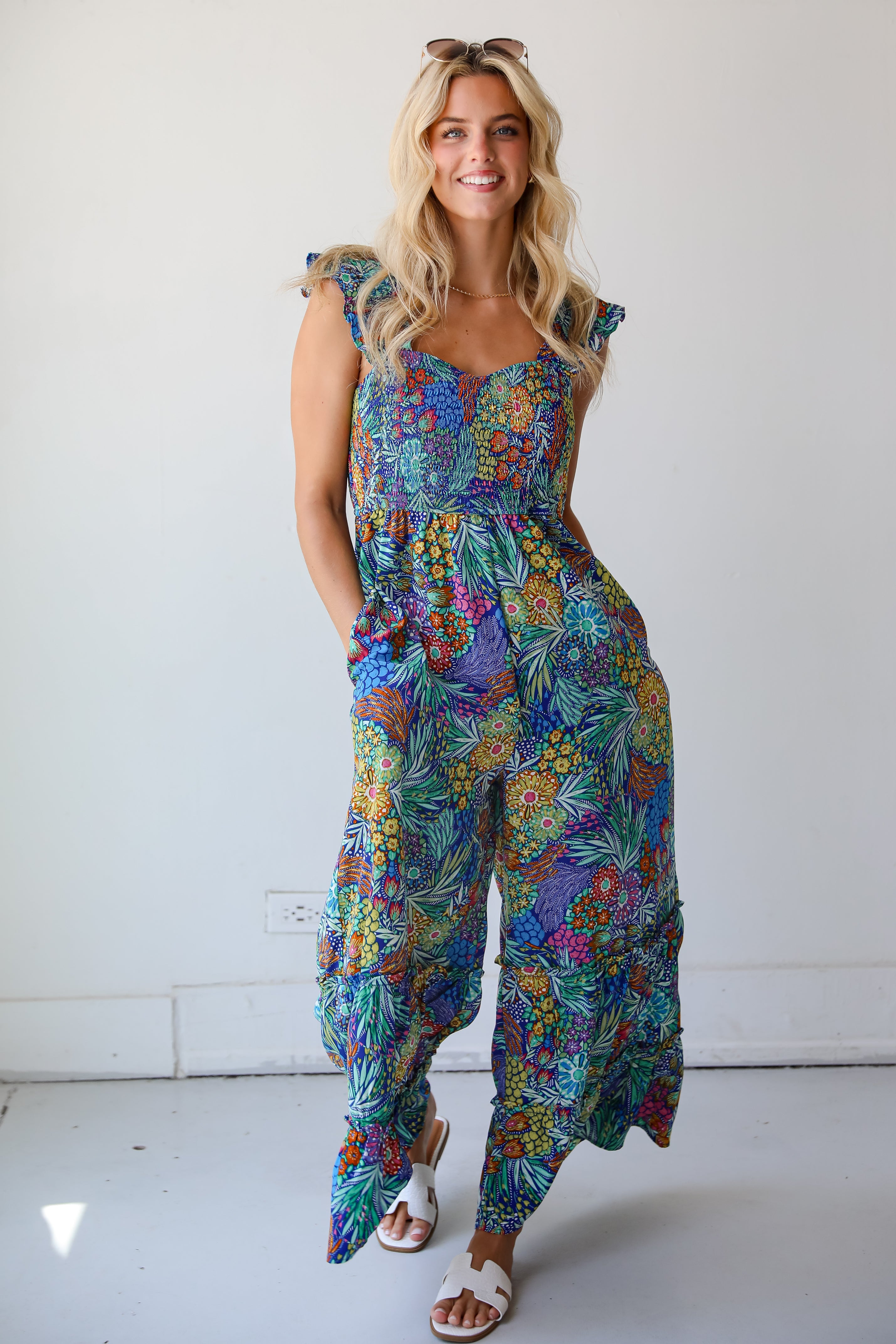 Momentous Elegance Blue Floral Jumpsuit