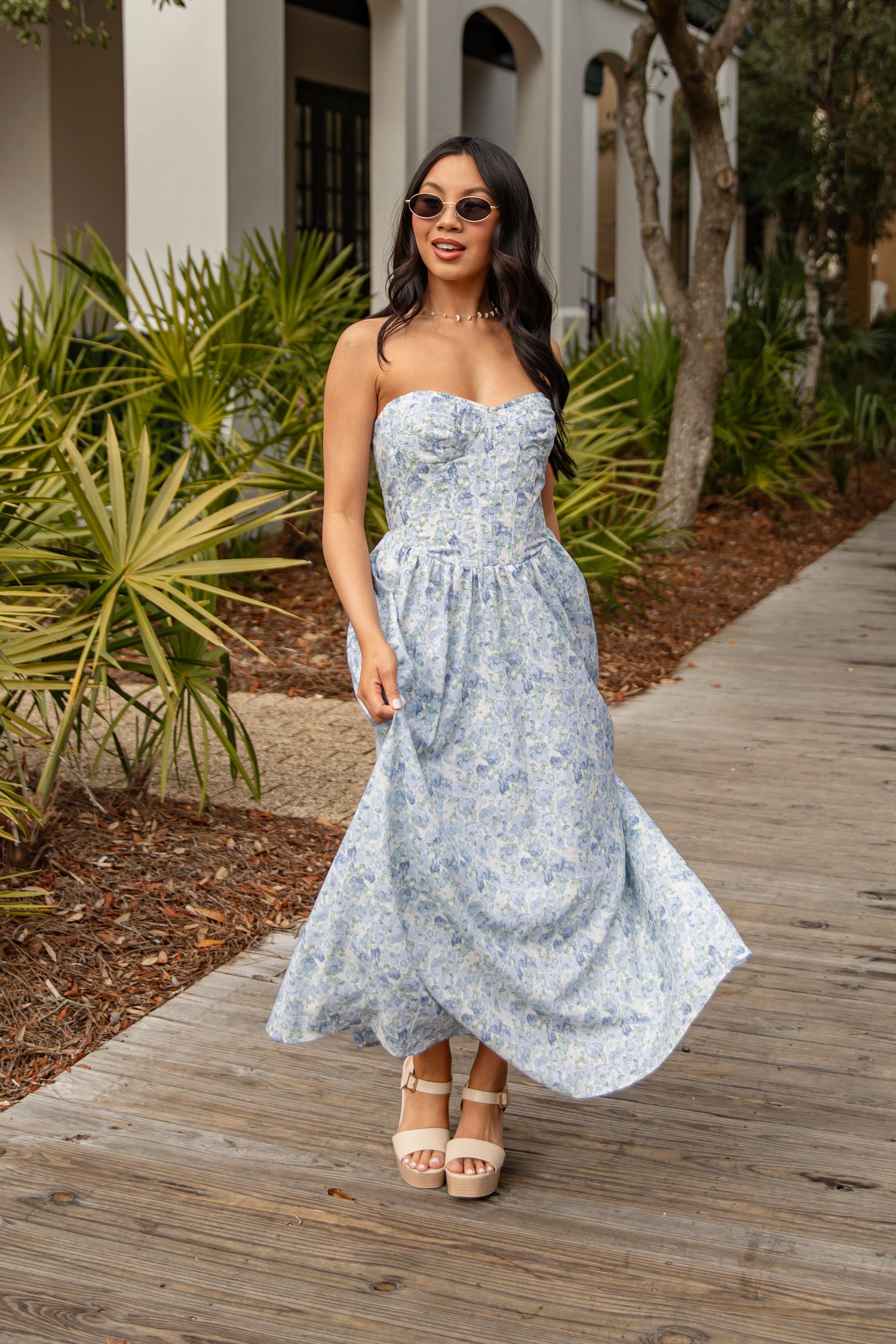 flower print maxi dress Bohemian Floral Long Hidden back zipper with clasp Women's Aimee Dark Teal Multi