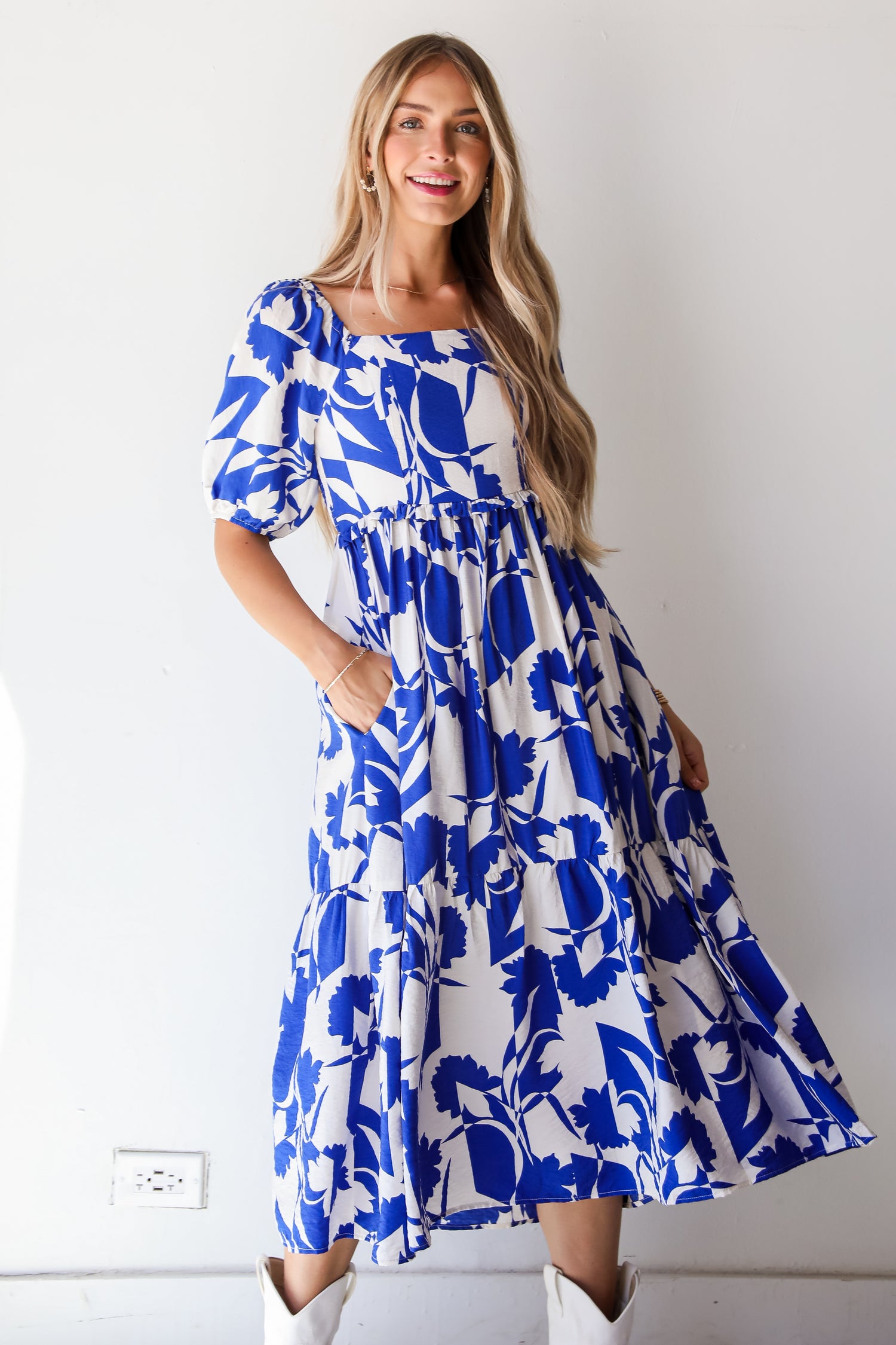 Darling Essential Royal Blue Floral Midi Dress