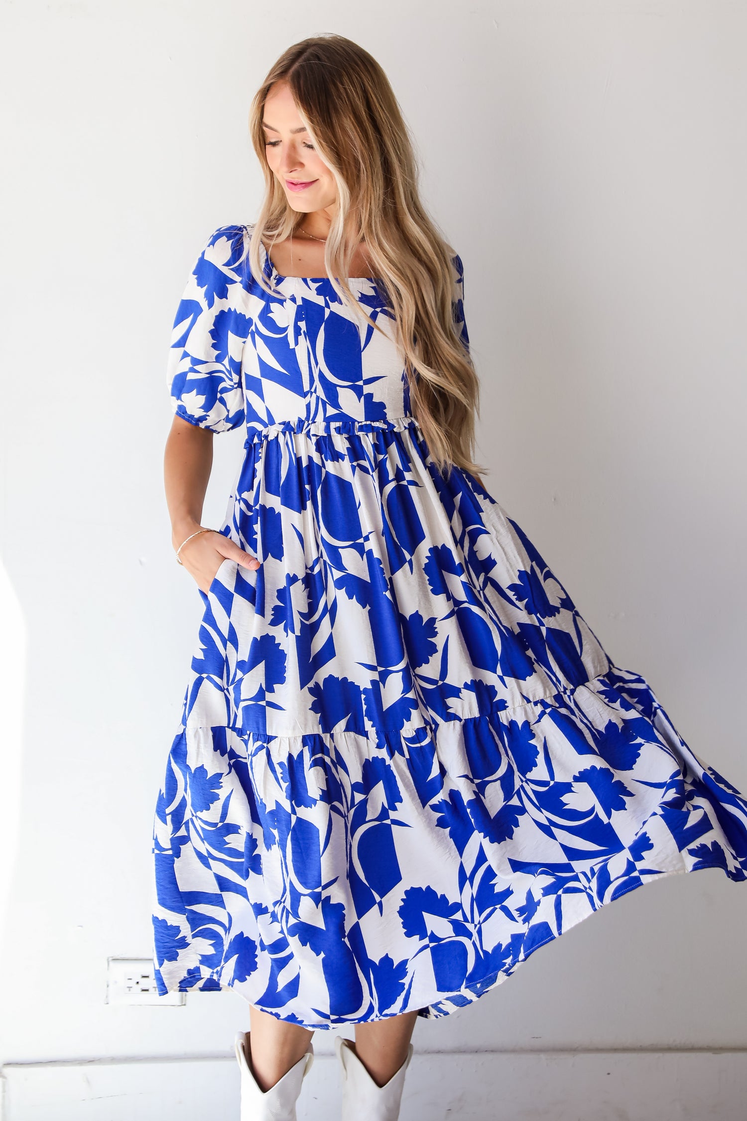 Darling Essential Royal Blue Floral Midi Dress