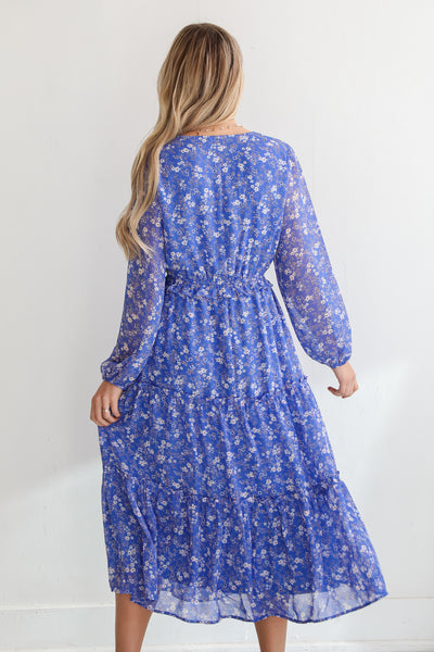 flowy Blue Floral Midi Dress