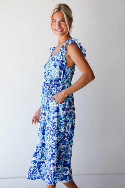 Sweetest Life Blue Floral Midi Dress