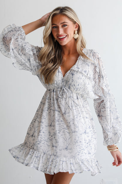 Blissful Blossoms Ivory Floral Ruffle Mini Dress