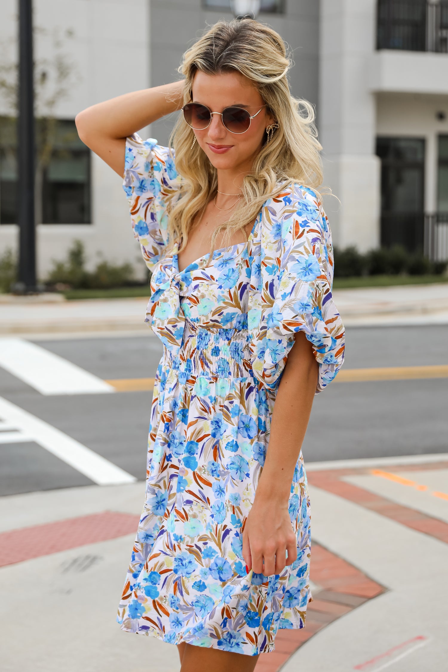 Poised Sensibility Blue Floral Mini Dress