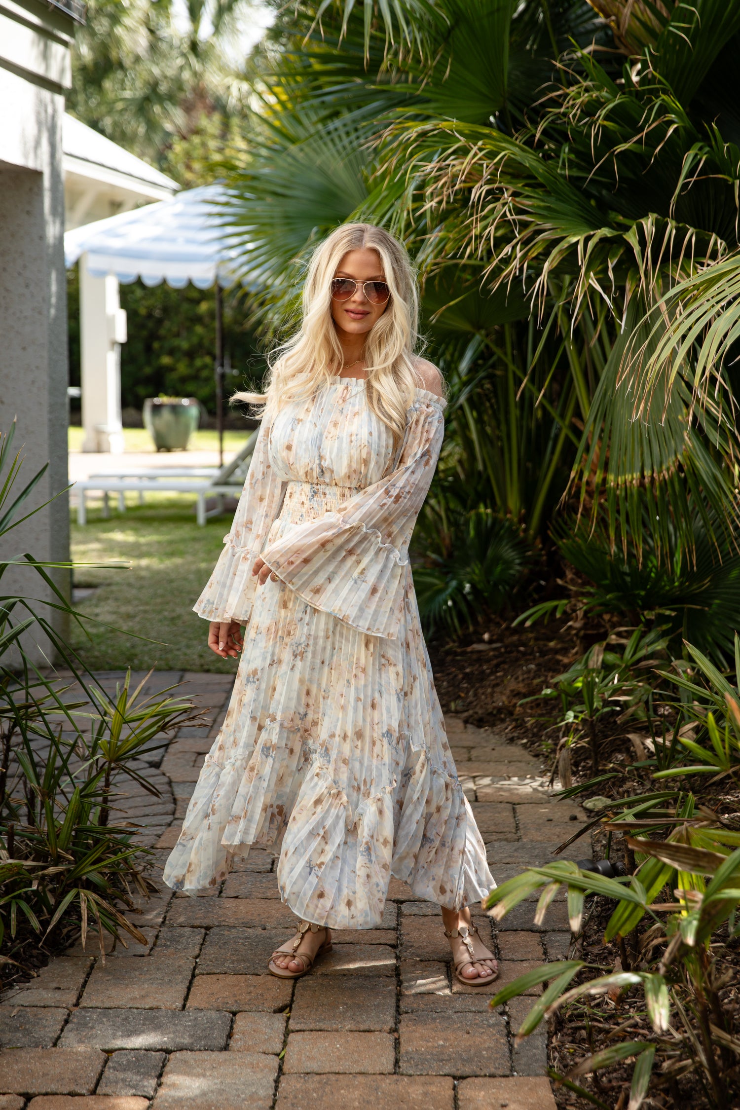 Cute Blue Floral Pleated Maxi Dress | Trendy Women's Dress Cute Blue Floral Pleated Maxi Dress | Trendy Women's Dress